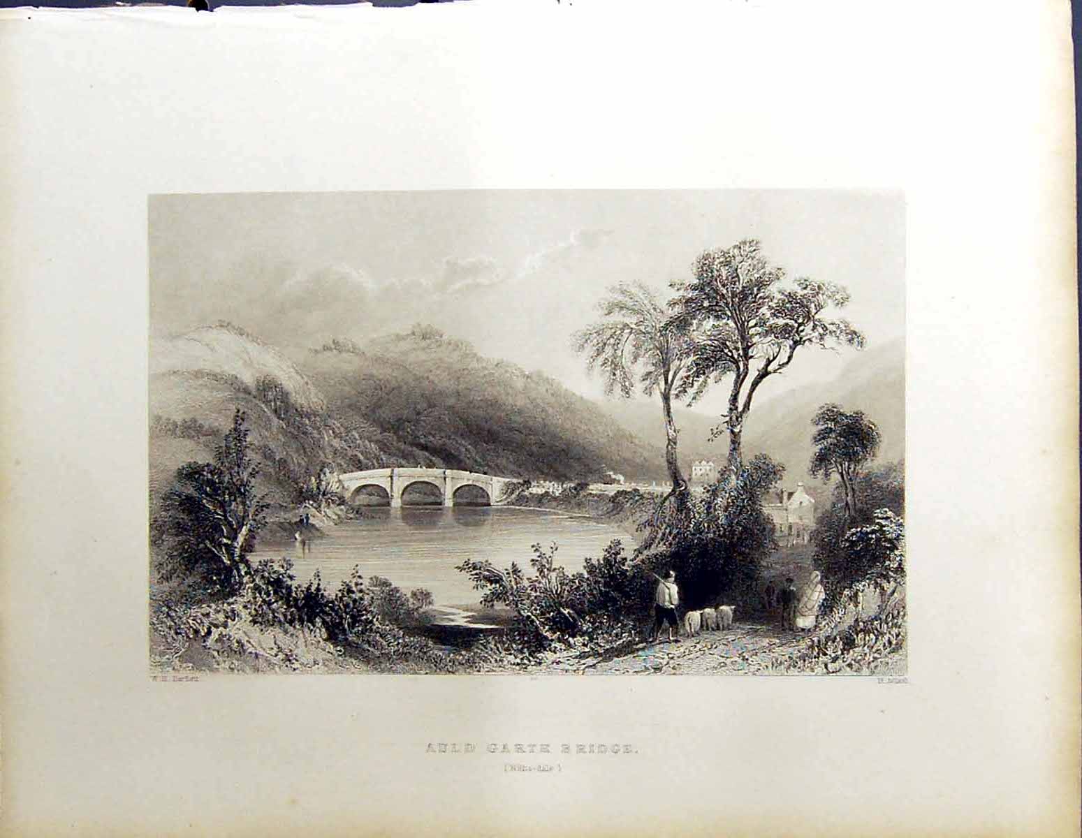 Old Beattie Engraving Scotland C1836 Auld Garth Bridge River Adlard B 19th