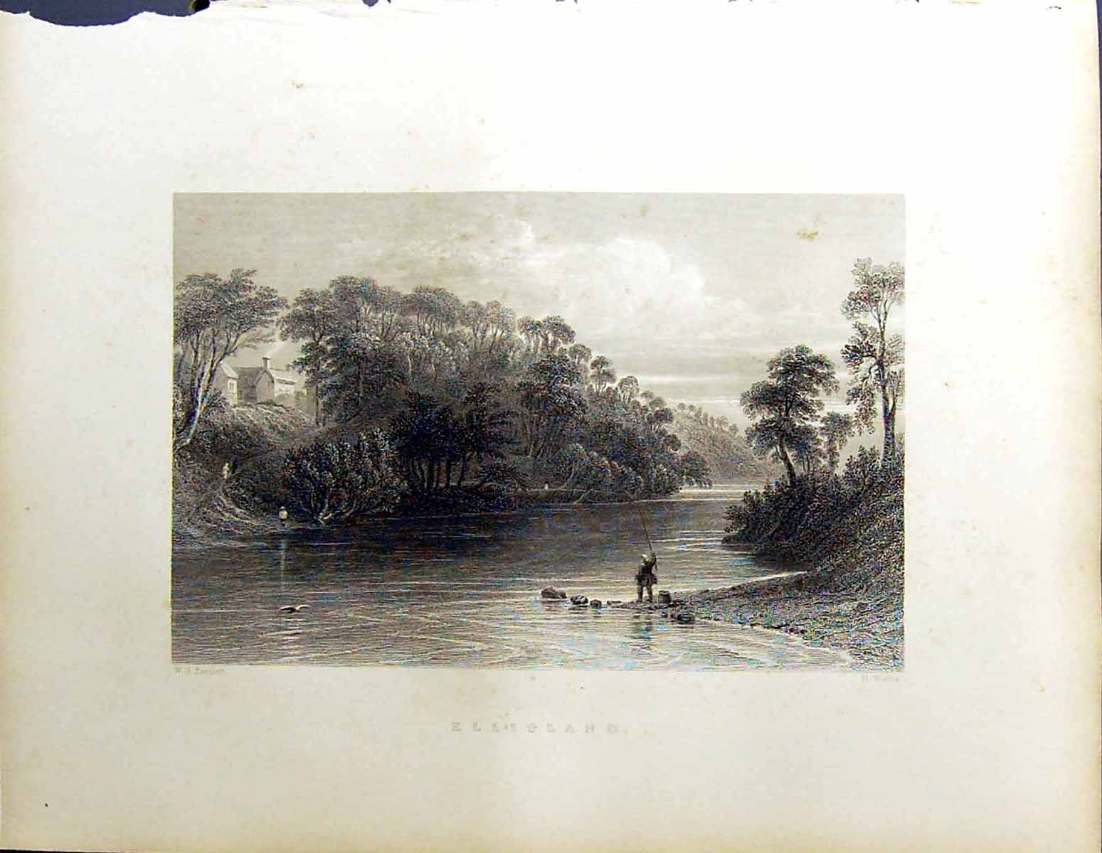 Old Beattie Engraving Scotland C1836 Ellisland River Fishing Wallis B 19th