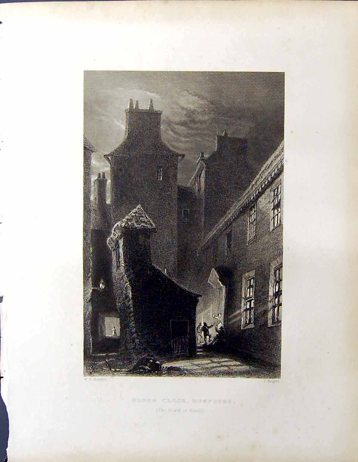 Old Globe Close Dumfries Burns Beattie Engraving Scotland C1836 Roger 19th