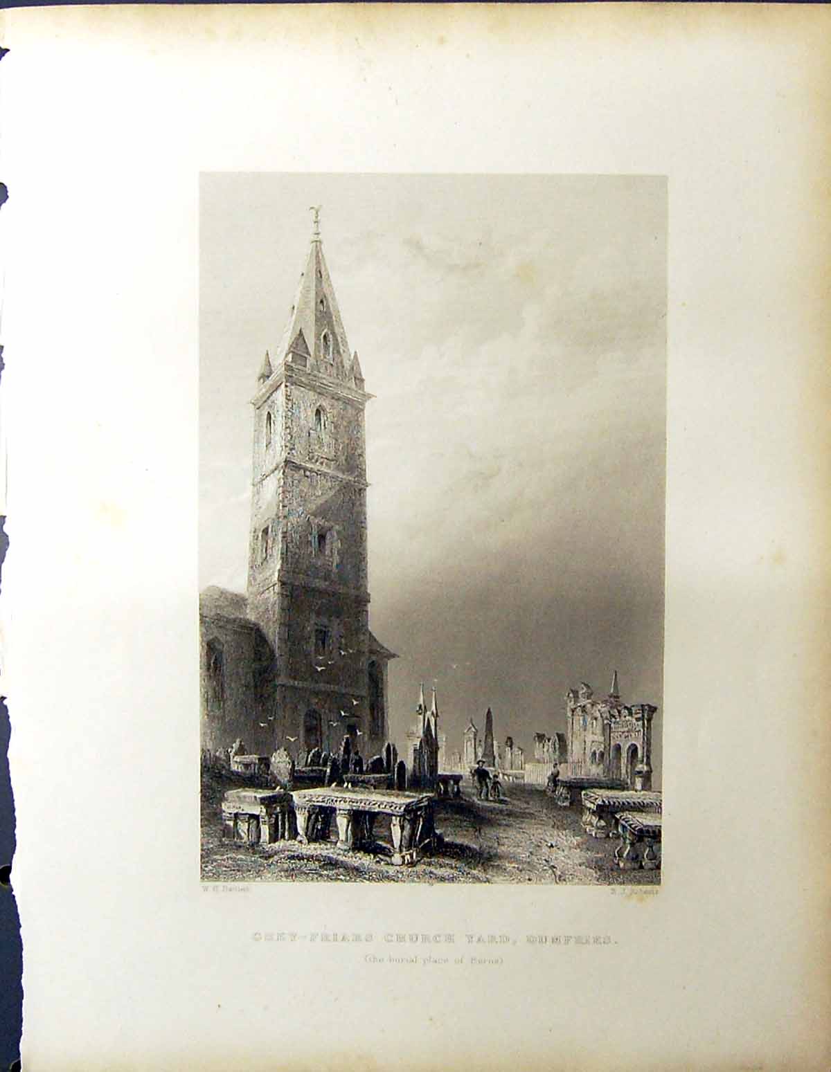 Old Greyfriars Church Yard Dumfries Beattie Engraving Scotland C1836 19th
