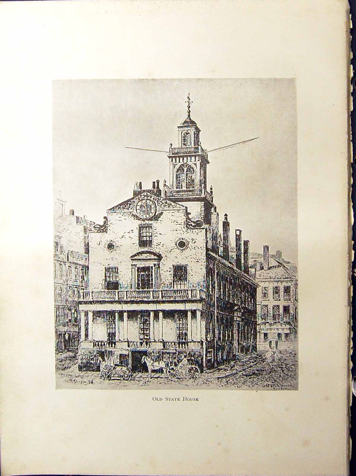 Original Old Antique Print State House Architecture Boston C1896 Henry Blaney