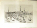Antique Old Print View Boston Ships Boats Church Houses C1896 Henry Blaney 19th