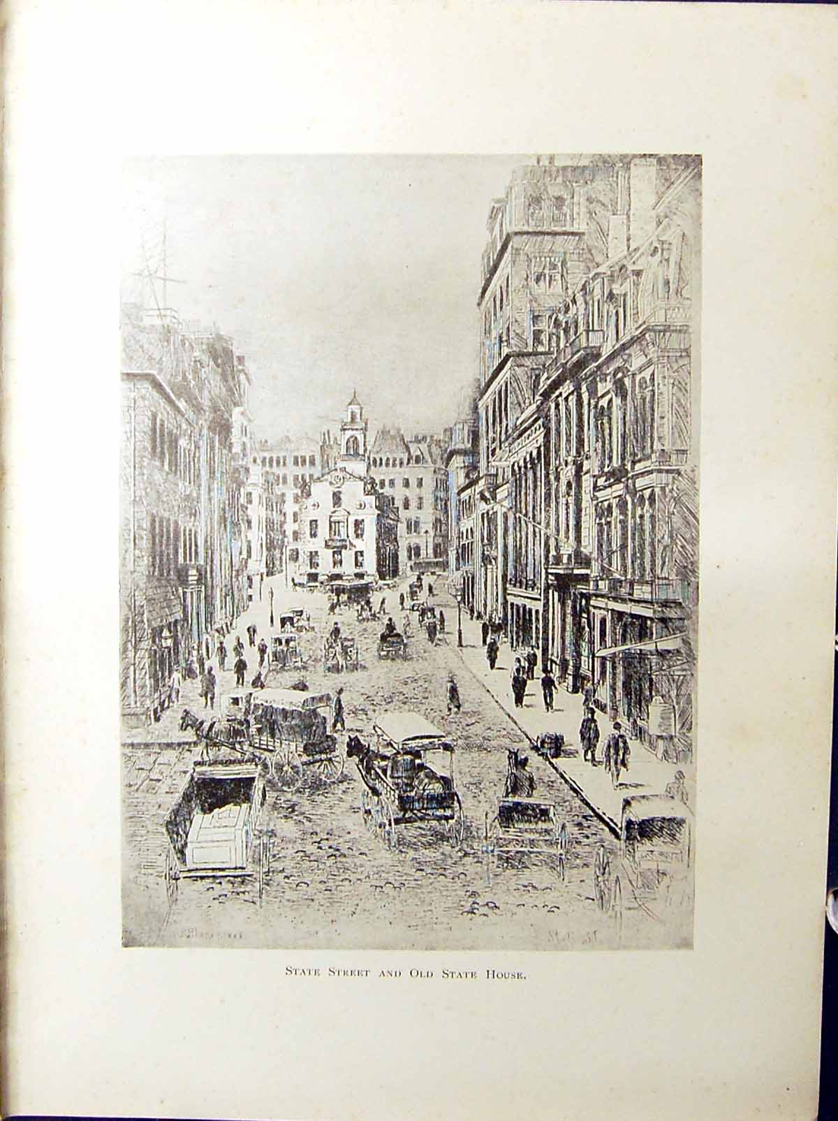 Antique Print Boston C1896 Henry Blaney State Street House Merchants Exchan
