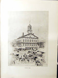Original Old Antique Print Boston C1896 Henry Blaney Faneuil Hall Architecture