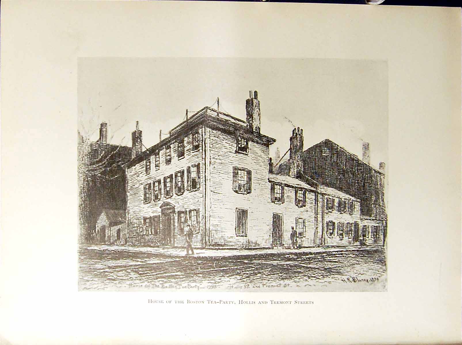 Antique Print Boston C1896 Henry Blaney House Tea Party Hollis Tremont Stre