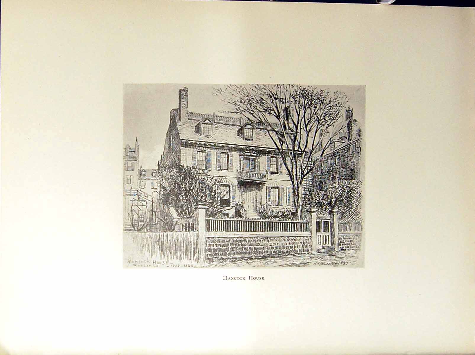 Antique Print John Hancock House Beacon Street Architecture Boston C1896 He