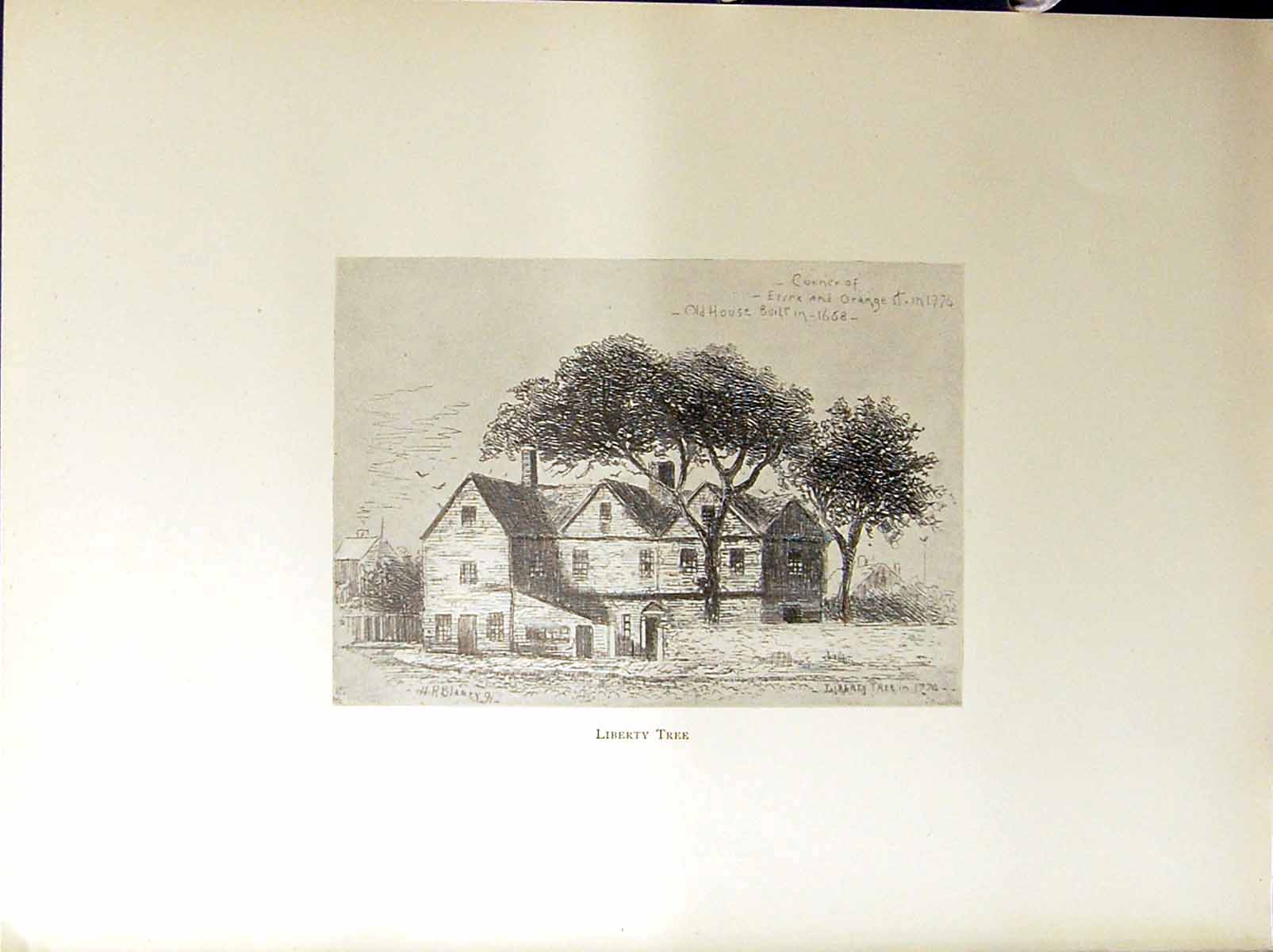 Antique Print Liberty Tree House Washington Essex Street Boston C1896 Henry
