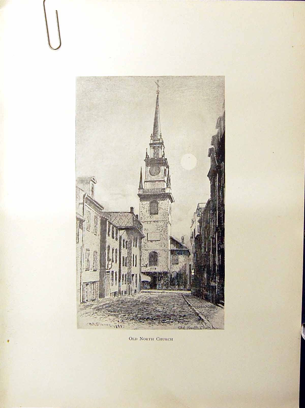 Antique Old Print North Church Christ Salem Street Boston C1896 Henry Blaney