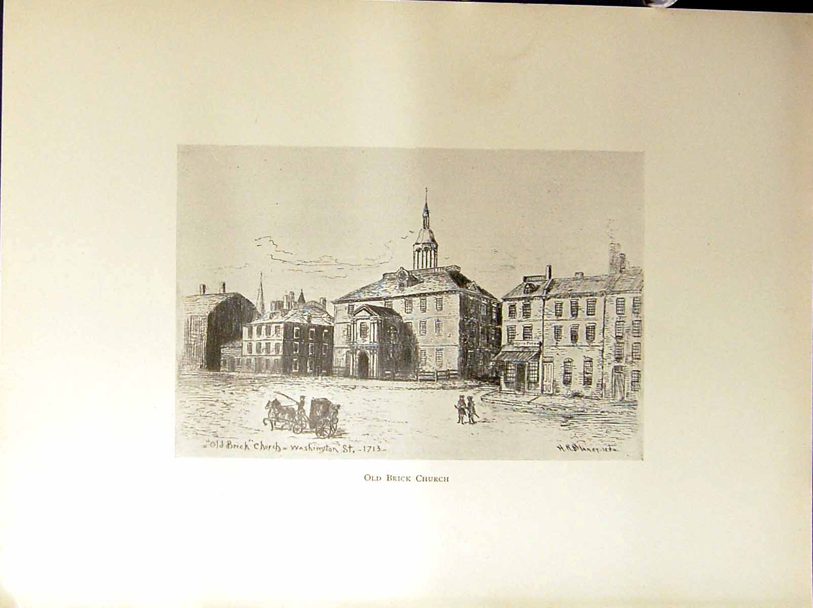 Antique Print Brick Church Court Washington Street Boston C1896 Henry Blane