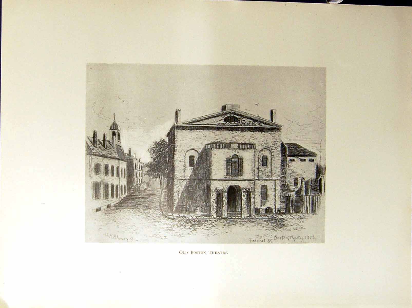 Antique Old Print Theatre Franklin Federal Street Boston C1896 Henry Blaney