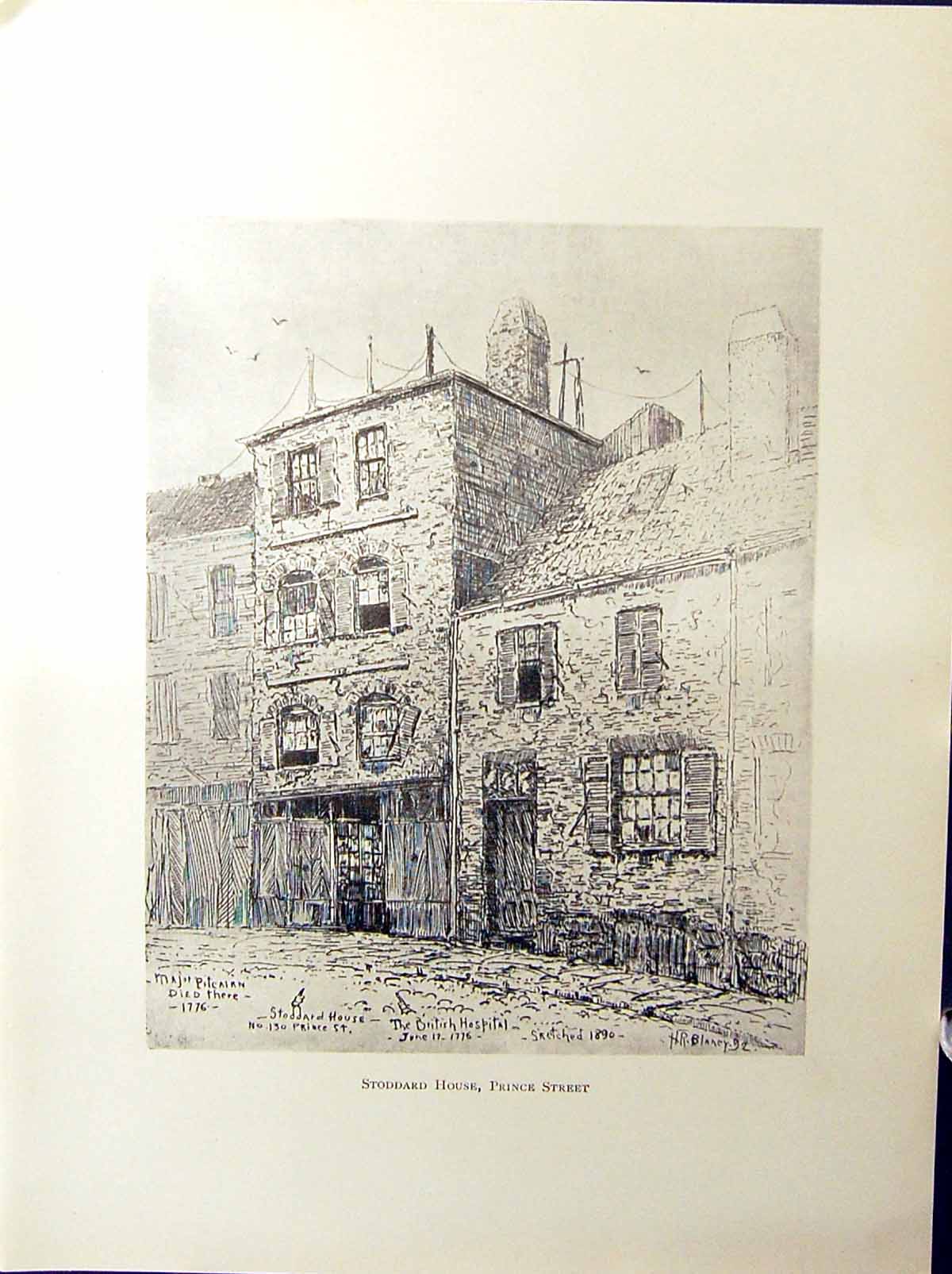 Antique Print Stoddard House Prince Street Major Pitcairn Boston C1896 Henr