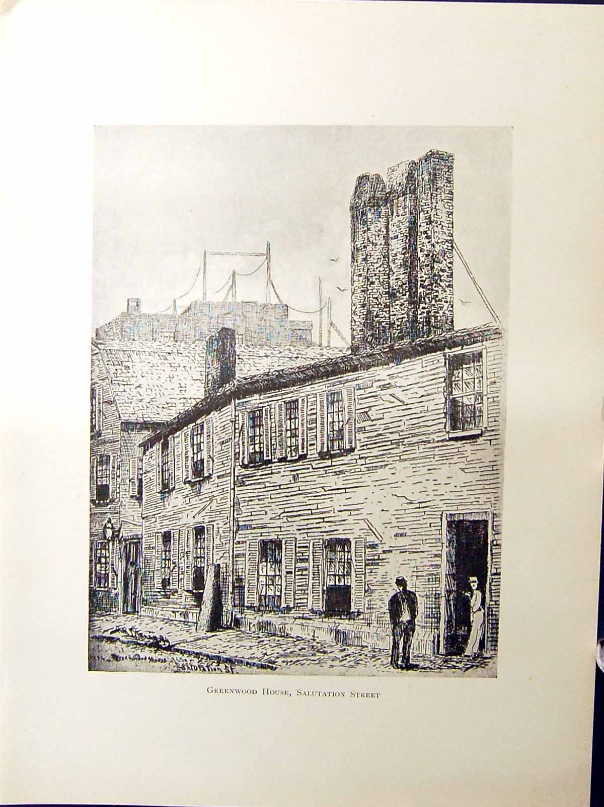 Antique Old Print Greenwood House Salutation Street Boston C1896 Henry Blaney