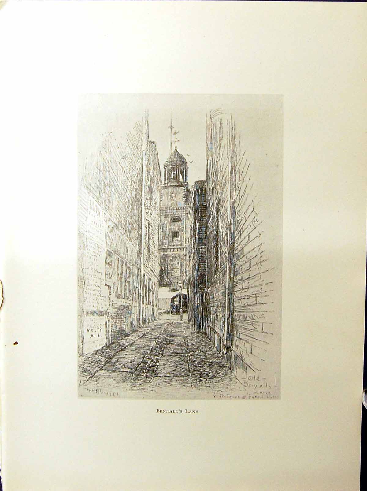 Antique Print Bendalls Lane Salem Street Faneuil Hall Boston C1896 Henry Bl