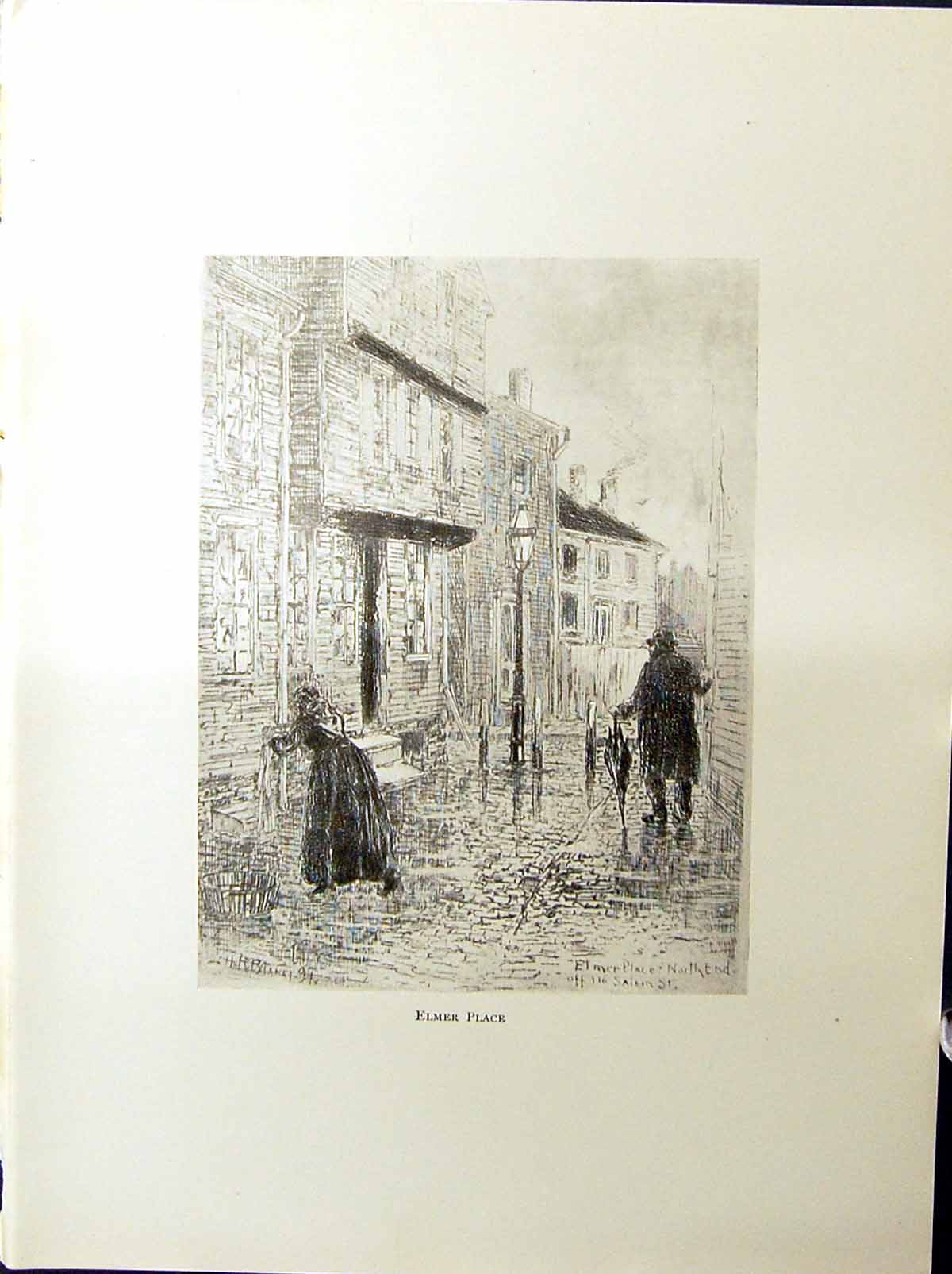 Antique Print Elmer Place Salem Street Wells House Boston C1896 Henry Blane