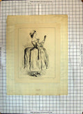 Old Antique Print Beautiful Woman Fashion Dress Curtailed Crinoline 1720