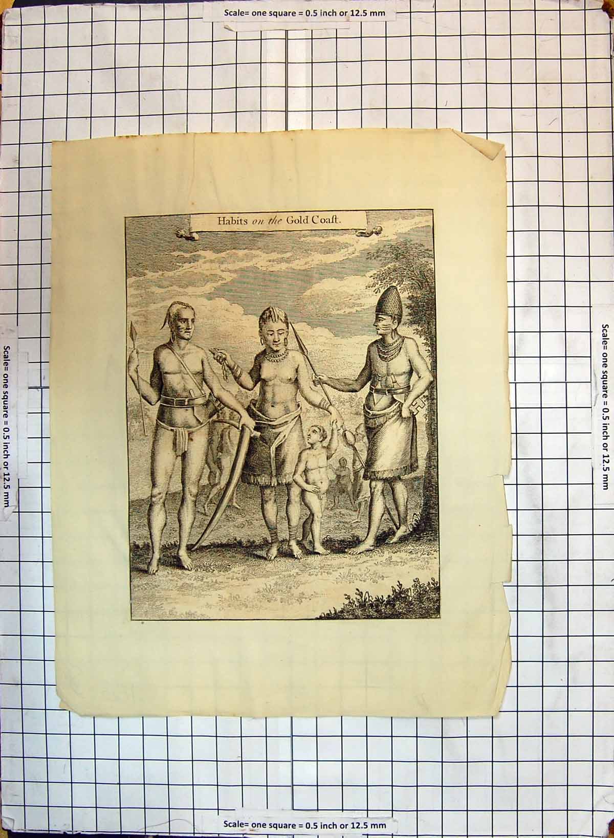 Original Old Antique Print Fashion GCoast Africa Men War Uniforms
