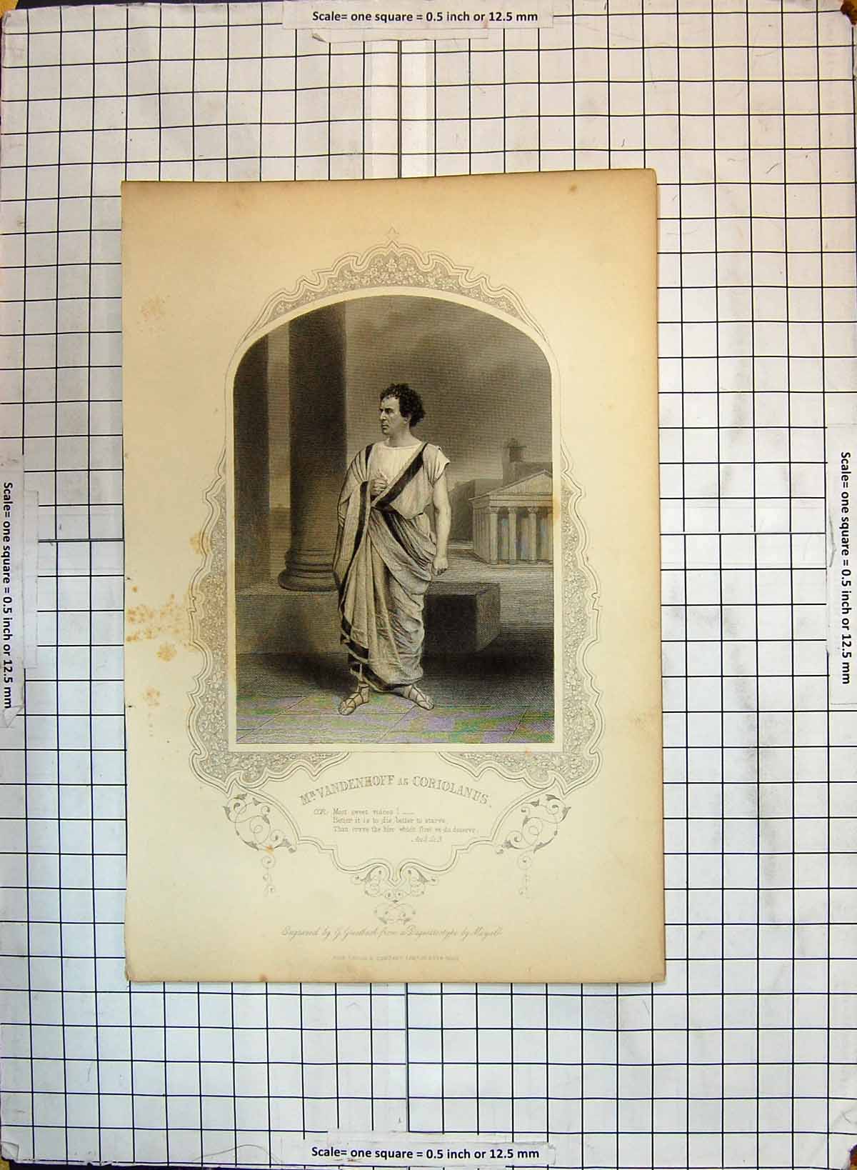 Original Old Antique Print Portrait Vandenhoff Coriolanus Theatre Actor