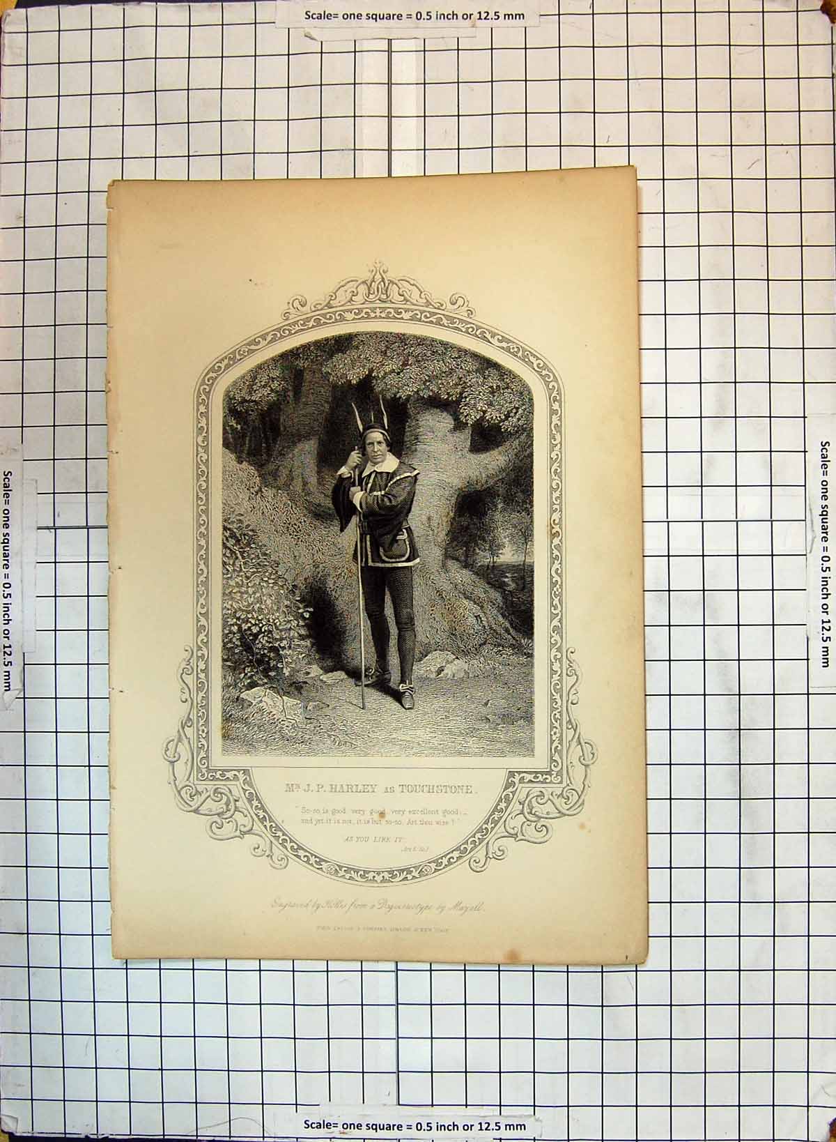 Original Old Antique Print Portrait Harley Touchstone Theatre Actor
