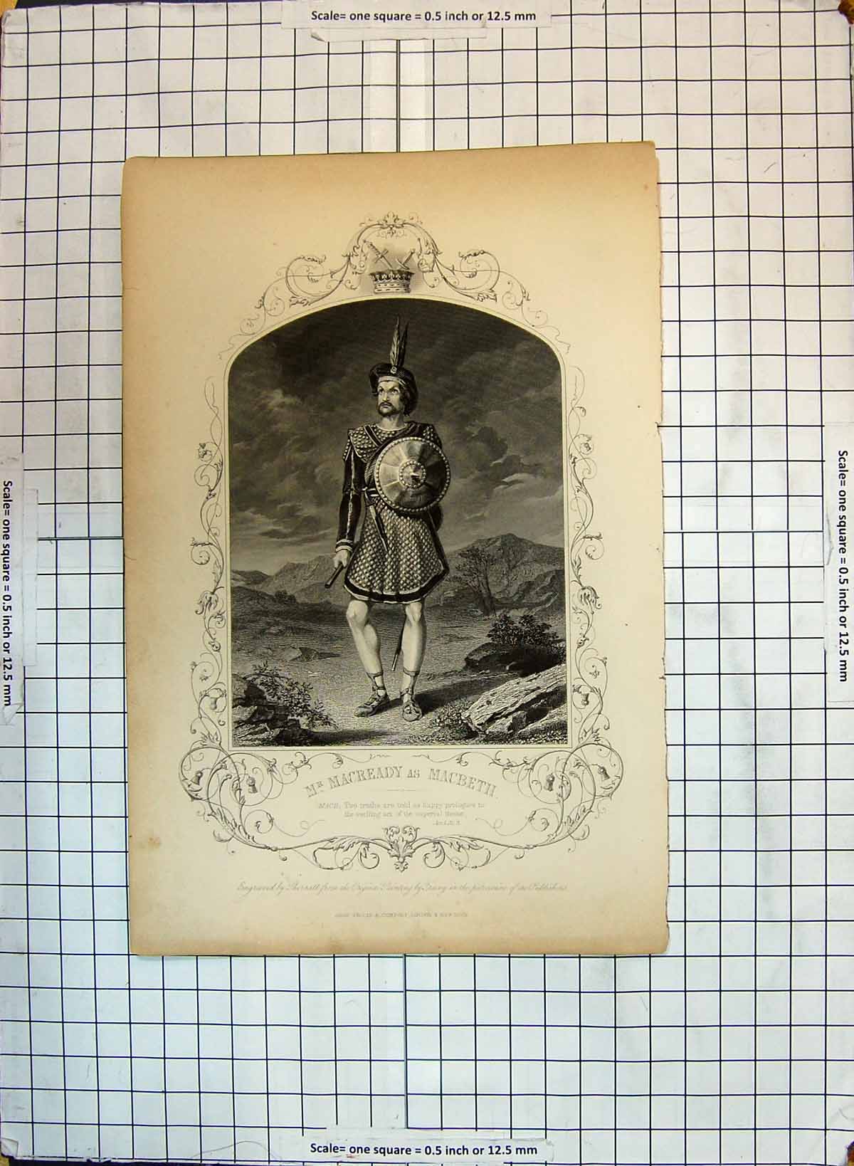 Original Old Antique Print Portrait Macready Macbeth Theatre Actor
