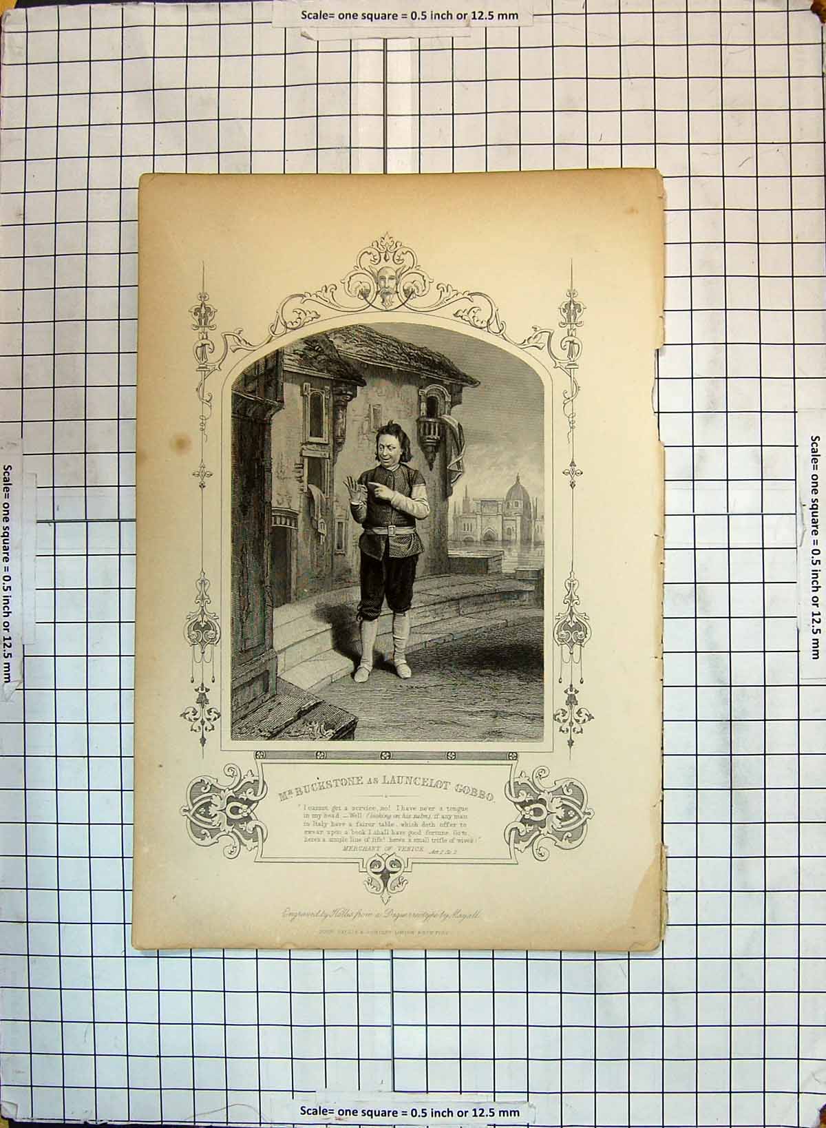Original Old Antique Print Portrait Buckstone Theatre Actor Launcelot Gobbo