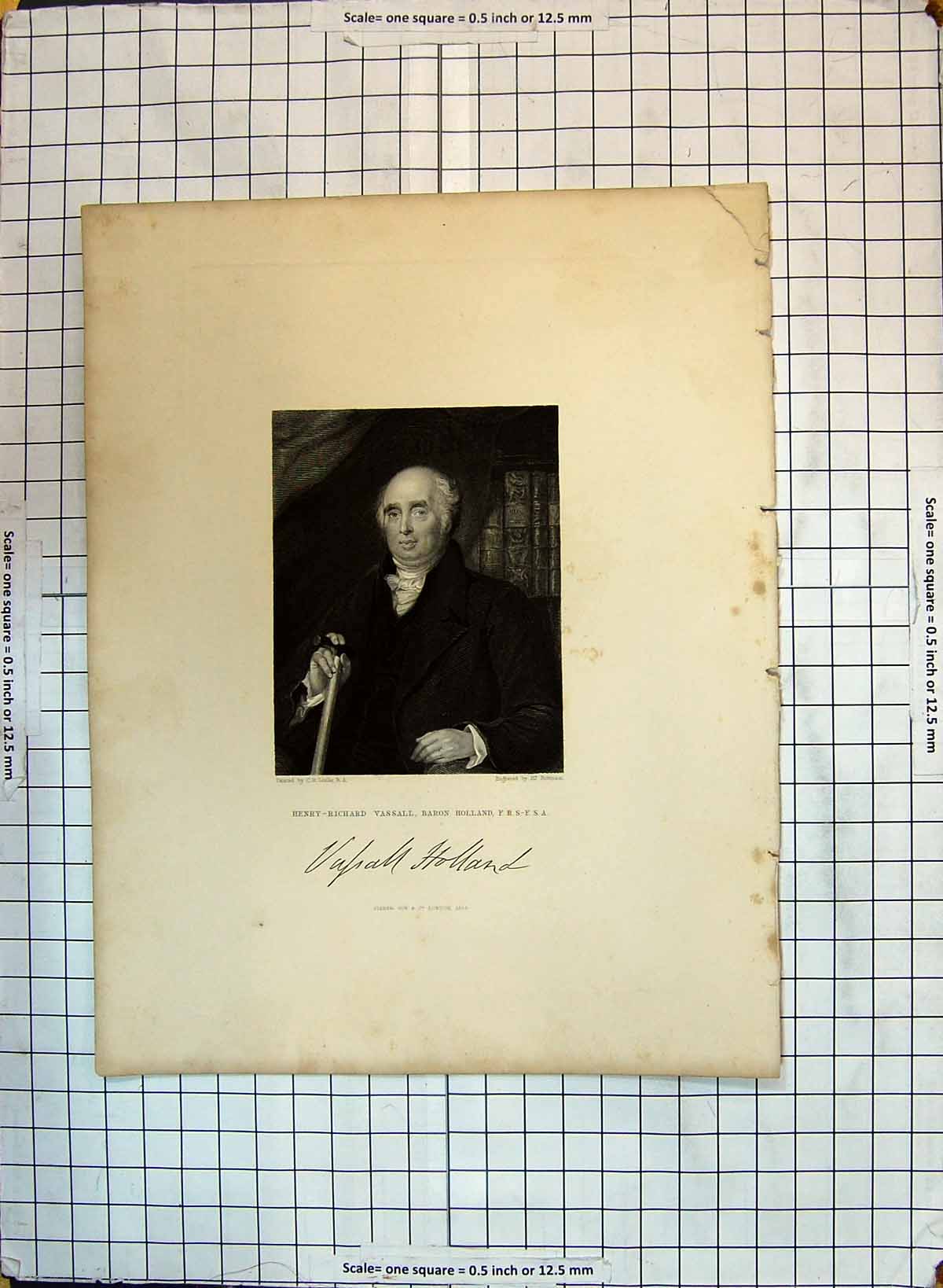 Original Old Antique Print Portrait Henry Richard Vassall Baron Holland 1828