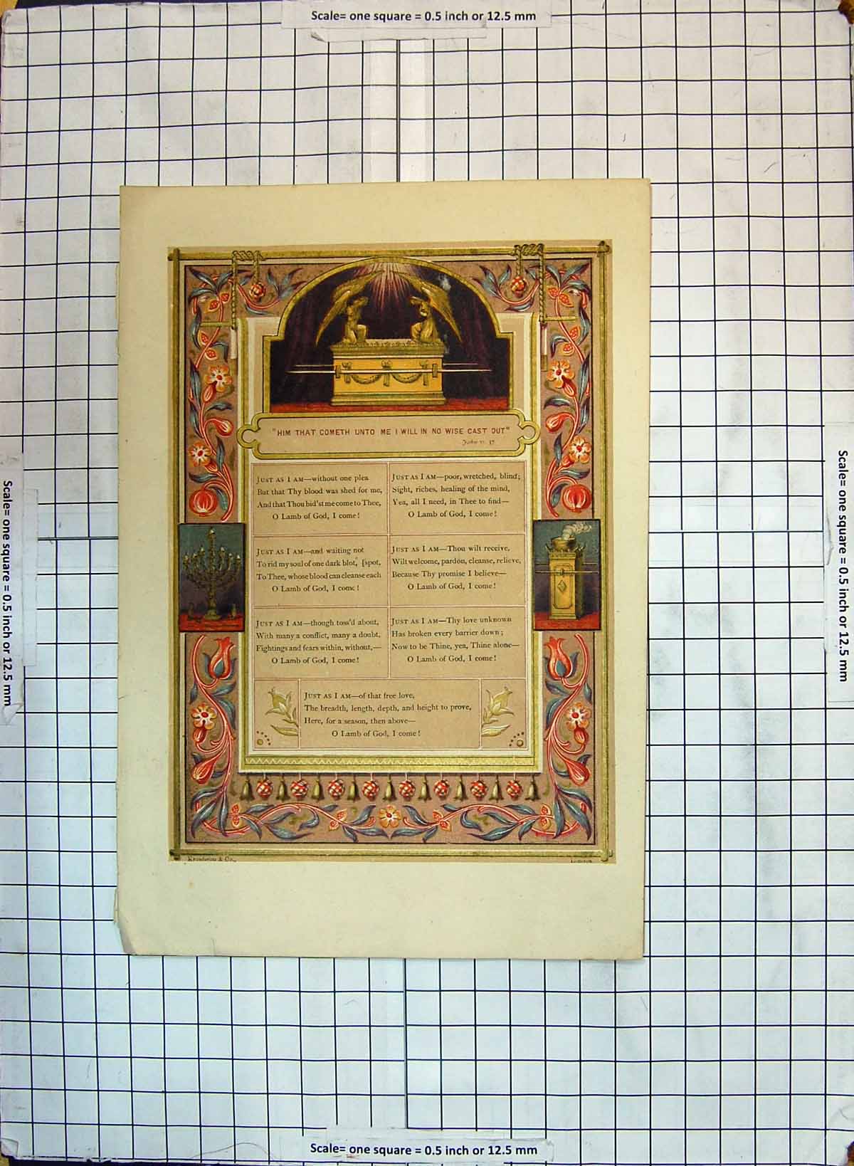Old Print Colour Poem Him That Cometh Unto Me I Will In No Wise Cast Out