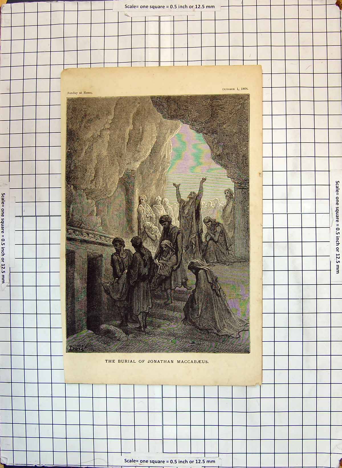 Original Old Antique Print Scene Burial Jonathan Maccabaeus