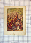 Original Old Antique Print Colour Christ Entry Jerusalem Procession