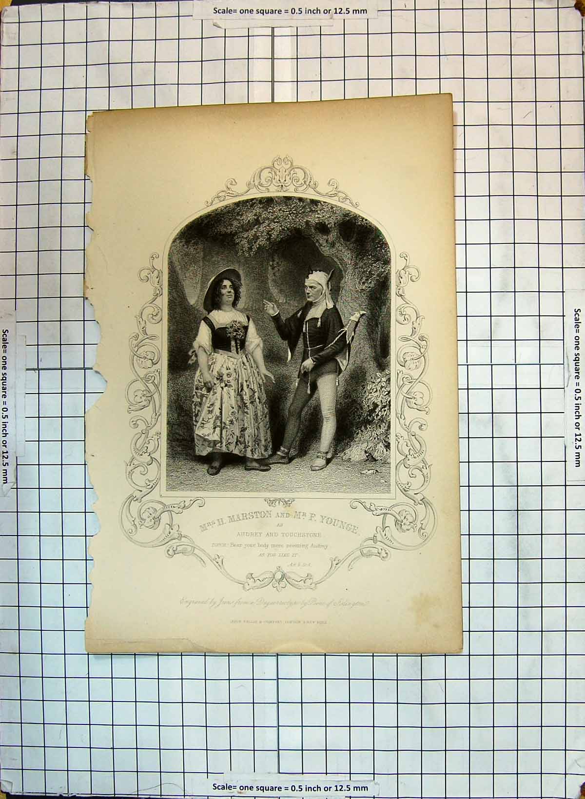 Original Old Antique Print Scene Marston Younge Audrey Touchstone Theatre