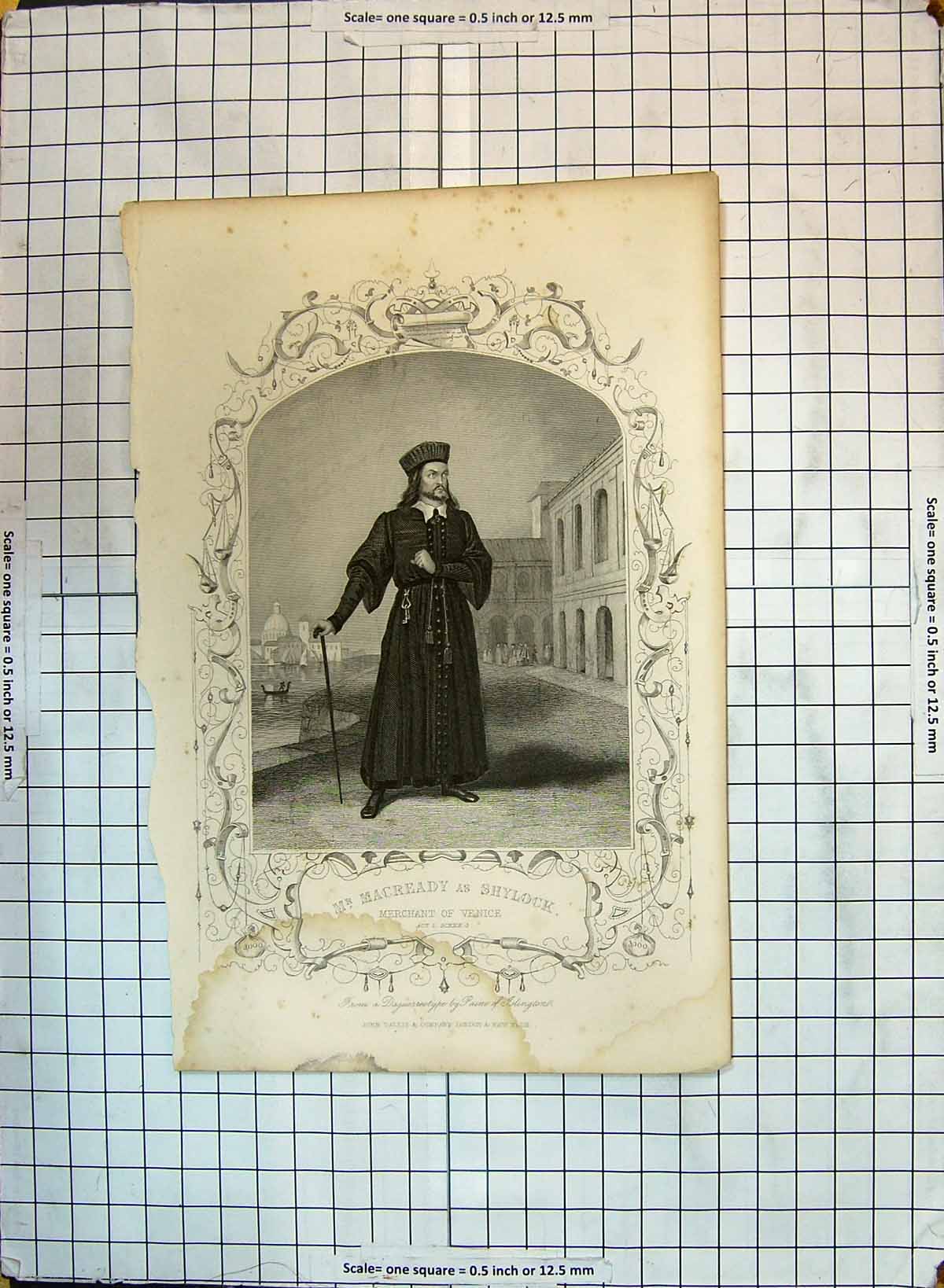 Original Old Antique Print Portrait Macready Shylock Theatre Merchant Venice
