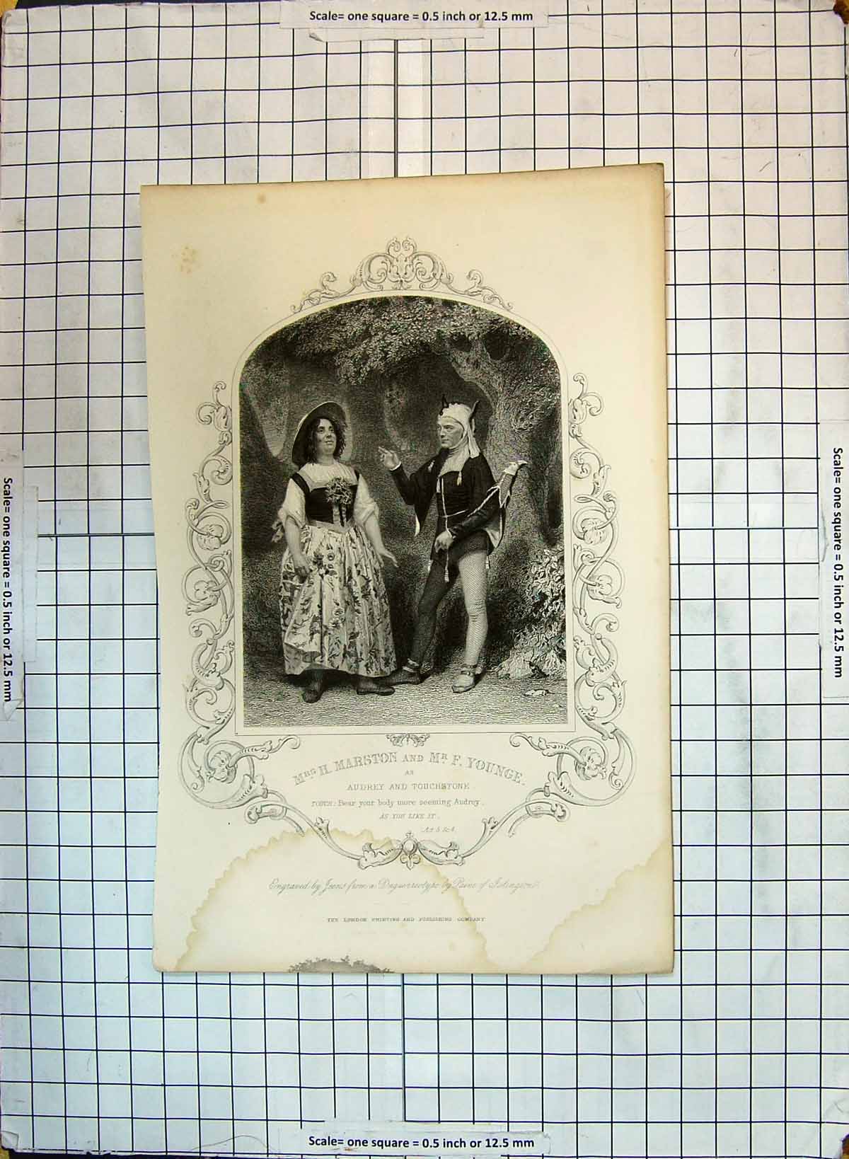Original Old Antique Print Portrait Marston Younge Audrey Touchstone Theatre