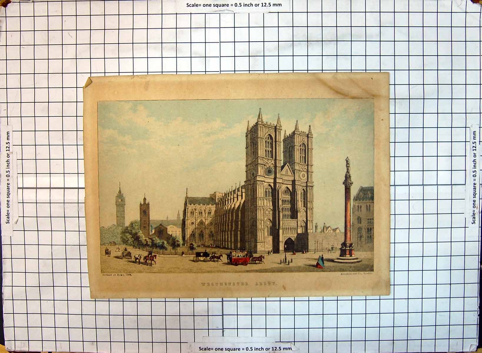 Original Old Antique Print Colour Westminster Abbey London Architecture