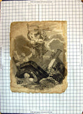 Original Old Antique Print Resurrection Grave Scene Jesus Angels