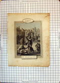 Original Old Antique Print Jonah Ninevites Repentance Scene Houses Architecture