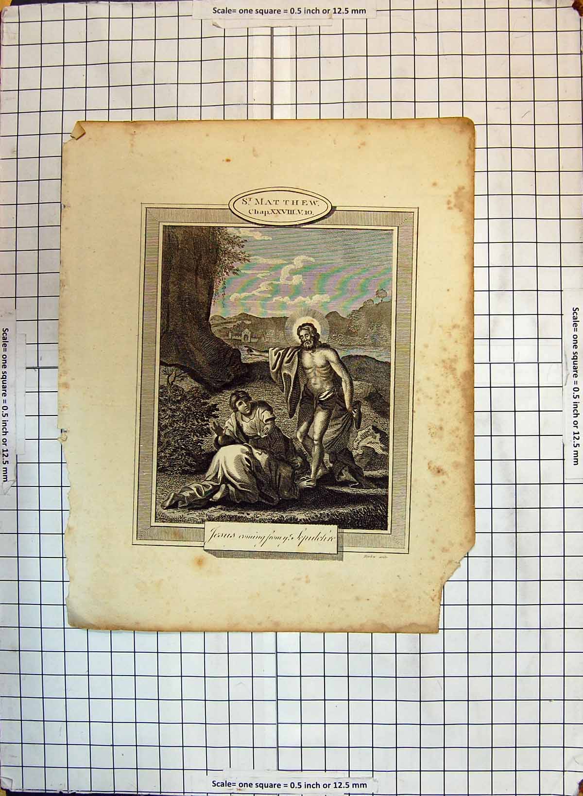 Original Old Antique Print St. Matthew Scene Jesus Coming Home Sepulchre