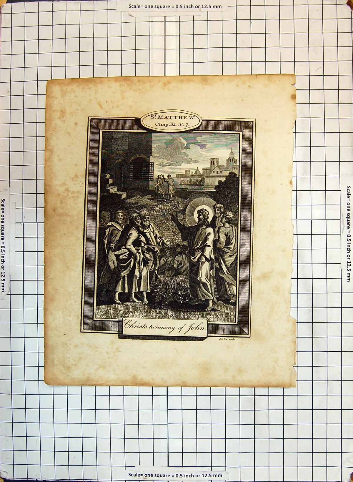 Old Antique Print St. Matthew Scene Jesus Christ Testimony John Religion
