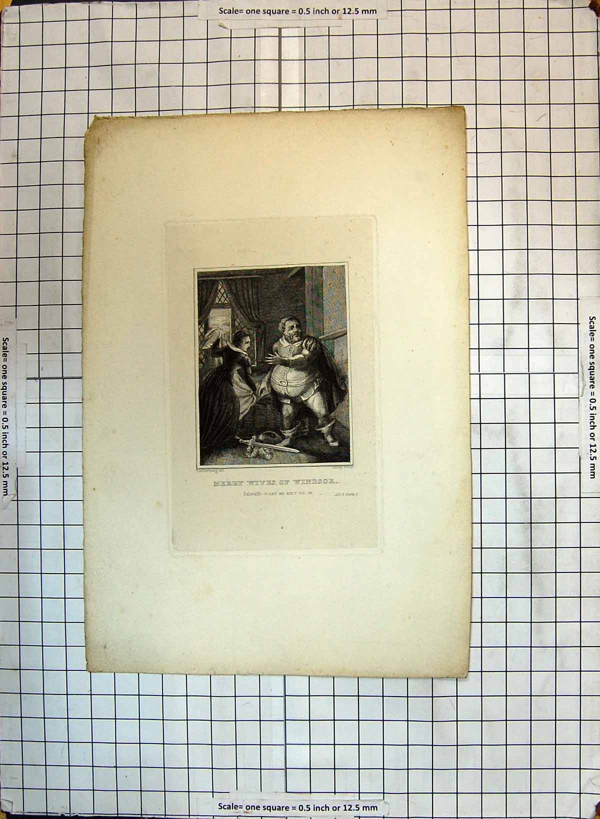 Original Old Antique Print Merry Wives Windsor Theatre Scene Shakespeare 18th