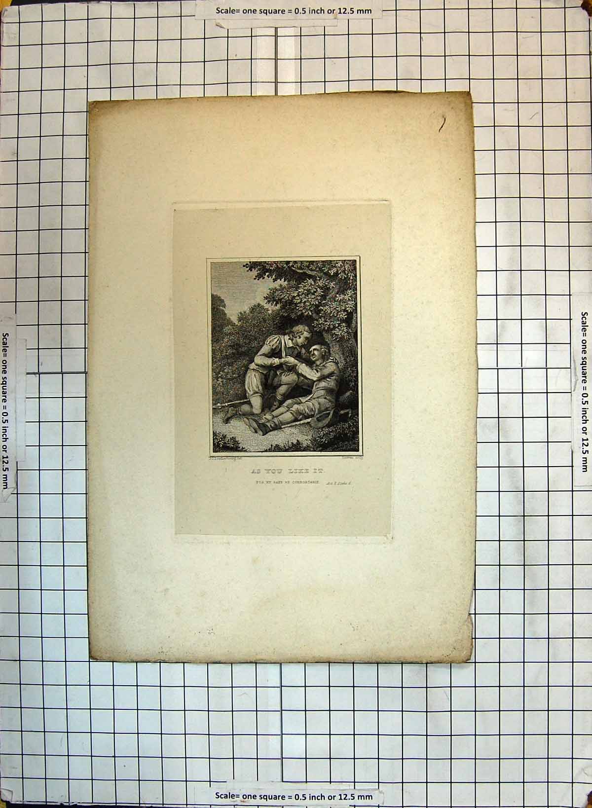 Original Old Antique Print As You Like It Scene Theatre Shakespeare 19th