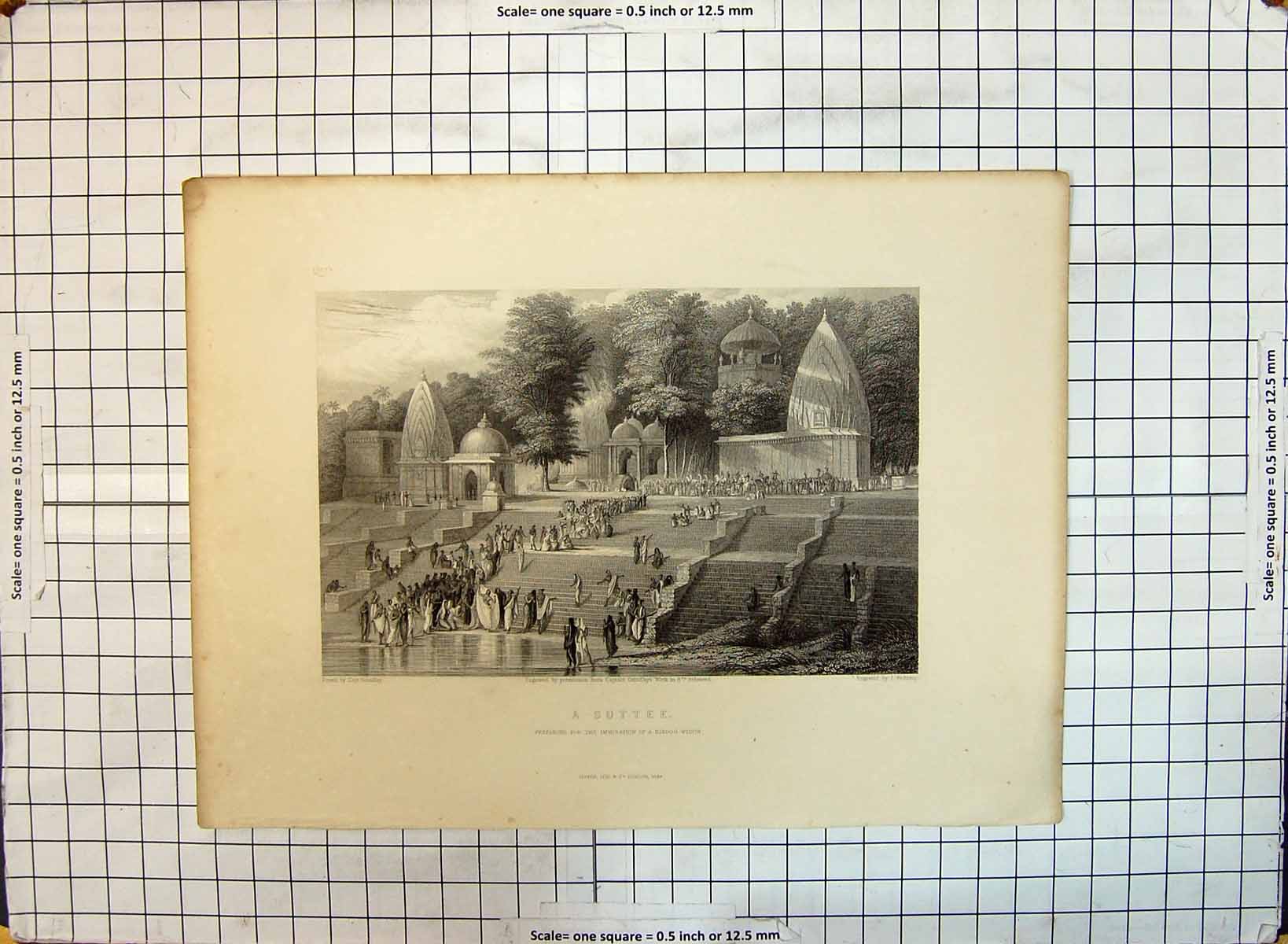 Antique Old Print Scene Shuttee Preparing Immolation Hindoo Widow Grindlay 19th