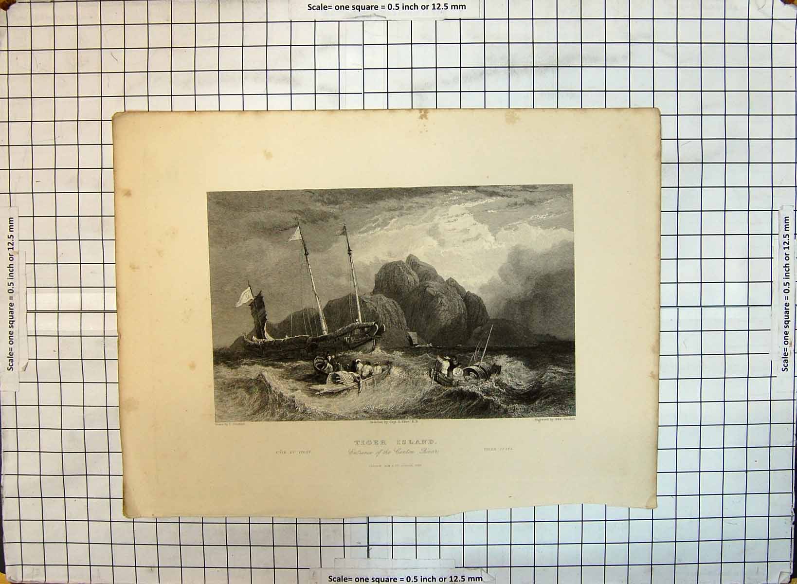 Original Old Antique Print Tiger Island Entrance Canton River Goodall Elliot