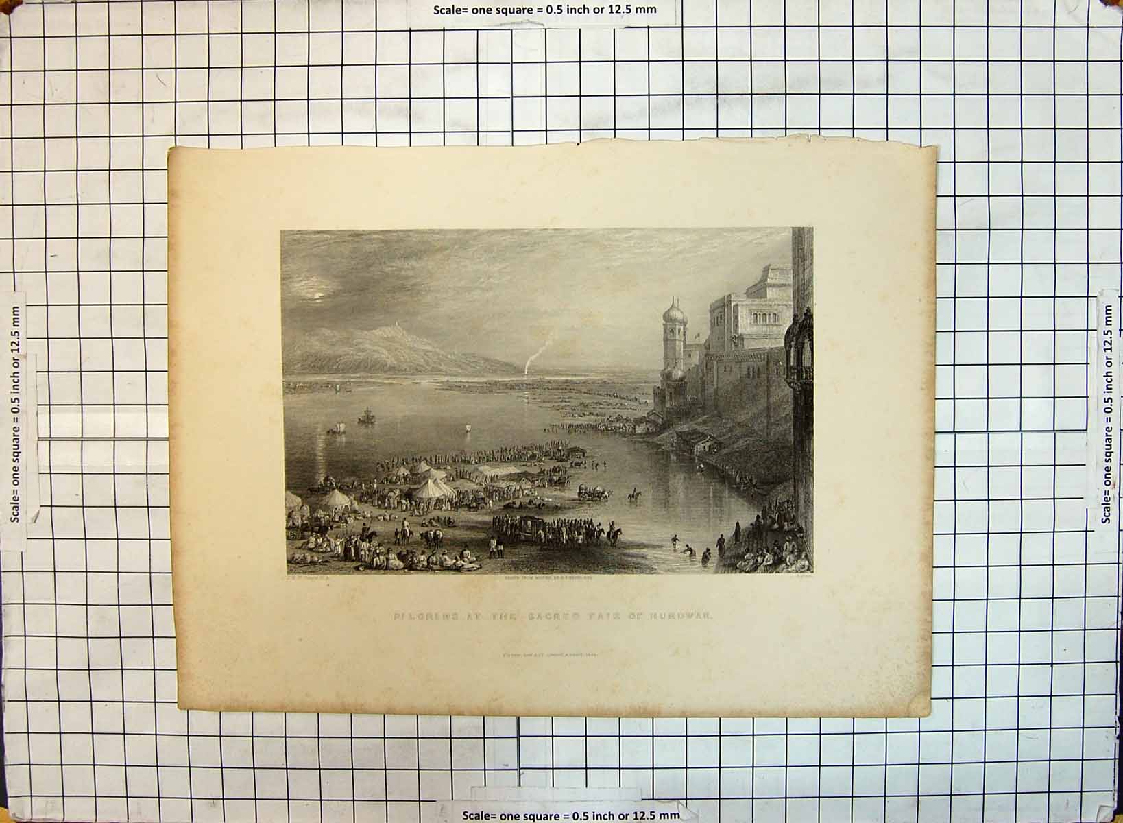 Original Old Antique Print Pilgrims Sacred Fair Hurdwar 1839 Turner Higham 19th