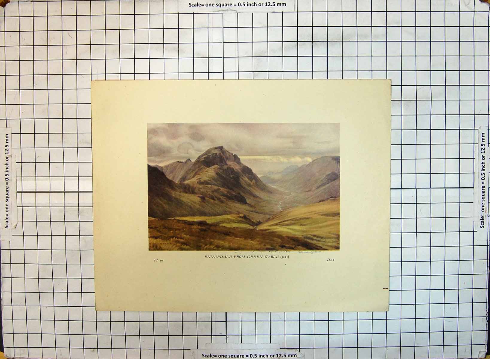 Original Old Antique Print Colour Ennerdale Green Gable Mountains Landscape