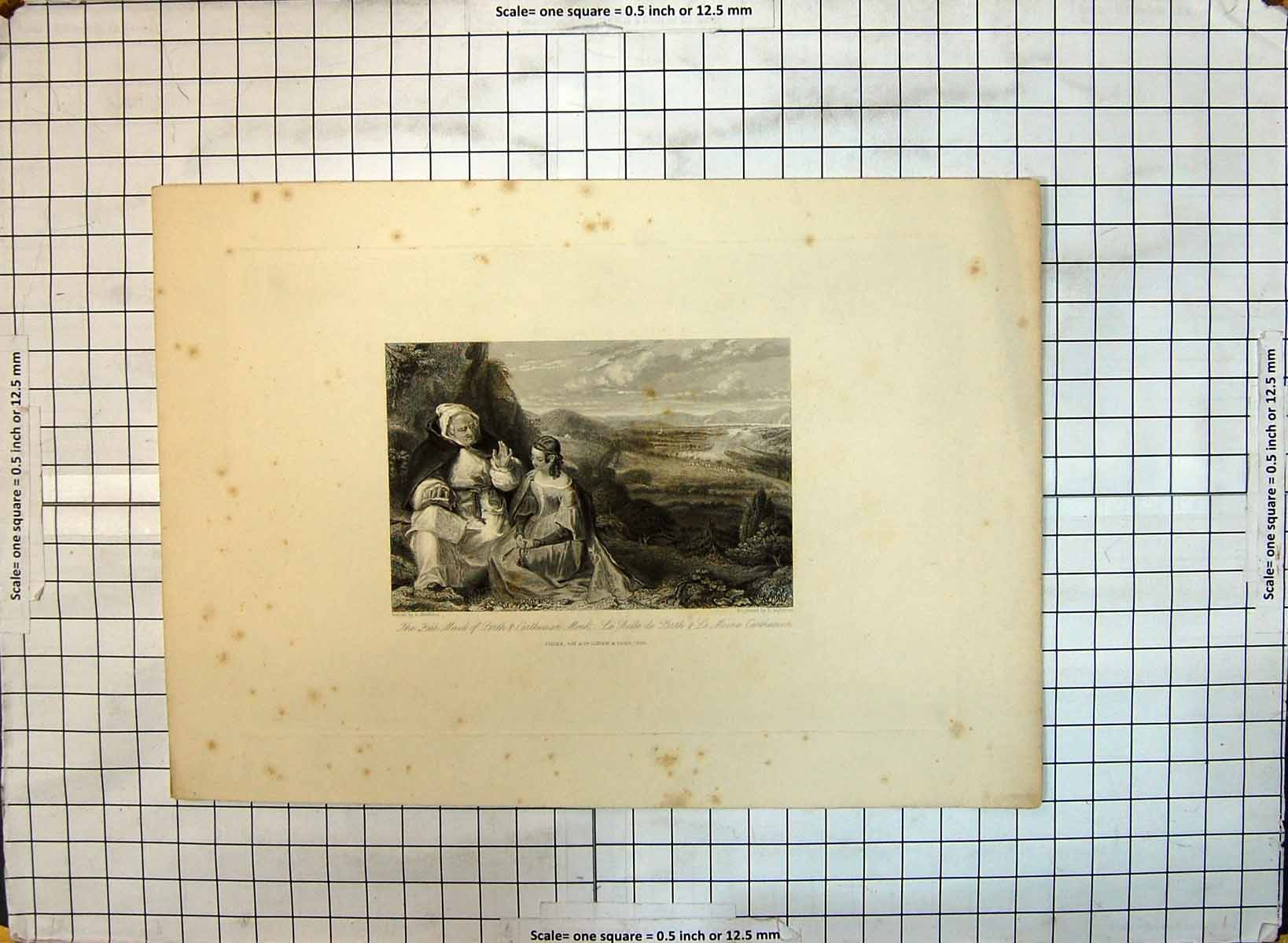 Original Old Antique Print Fair Maid Perth Carthusian Monk 1845 Mountains Scene