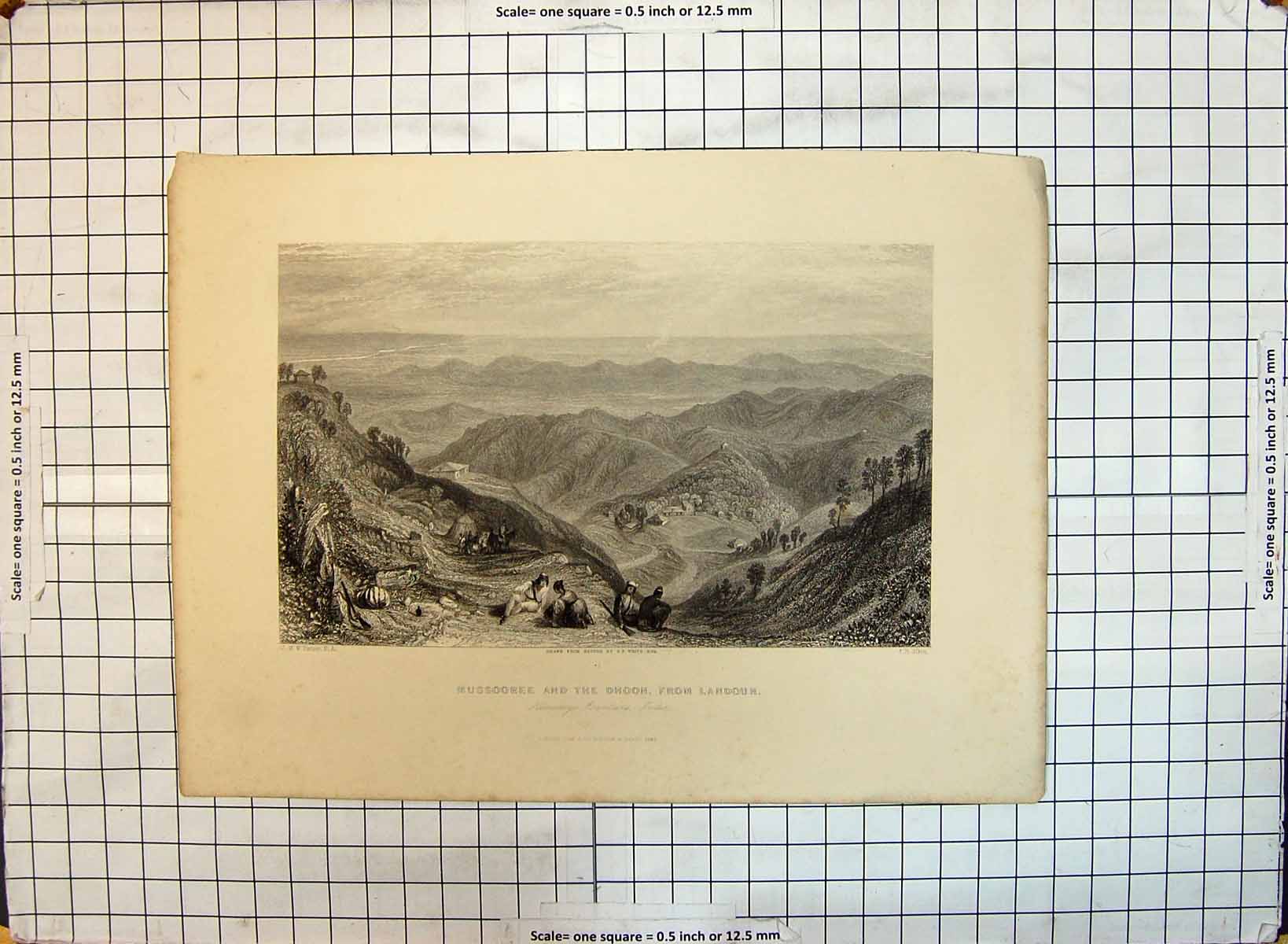 Original Old Antique Print Mussooree Dhoon Landour Mountains Allen Turner 20th