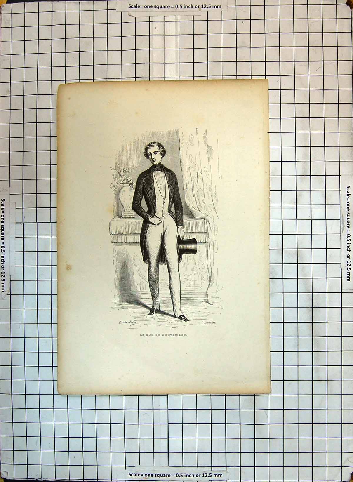 Original Old Antique Print Portrait Le Duc De Montbrison
