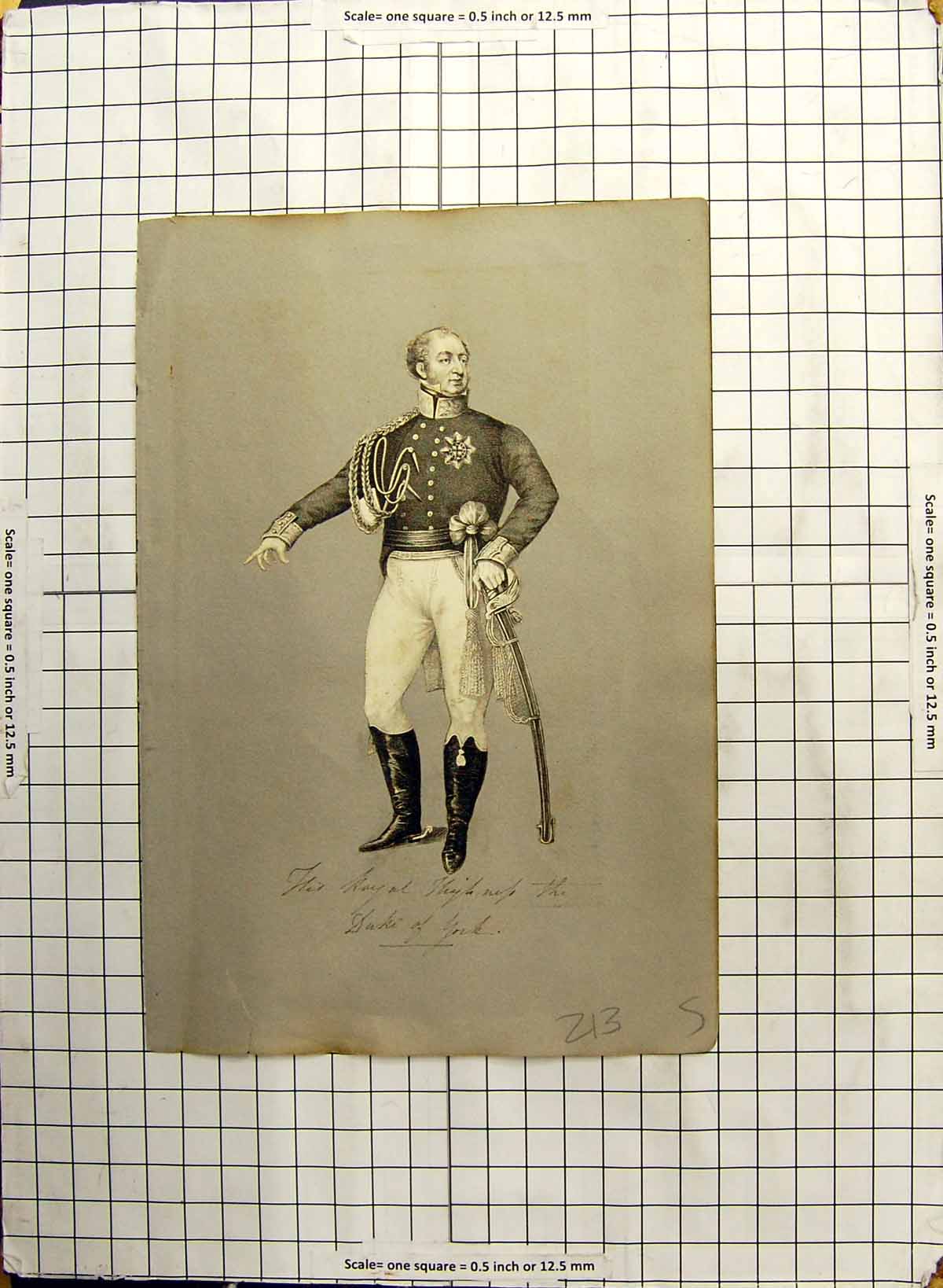 Antique Print Portrait Duke York War Uniform Hunting Dog Man Dinner Table