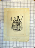 Original Old Antique Print Portrait Man Woman Costumes After Watteau