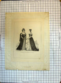 Original Old Antique Print Ladies Court Dress During Boyhood Louis Xiii