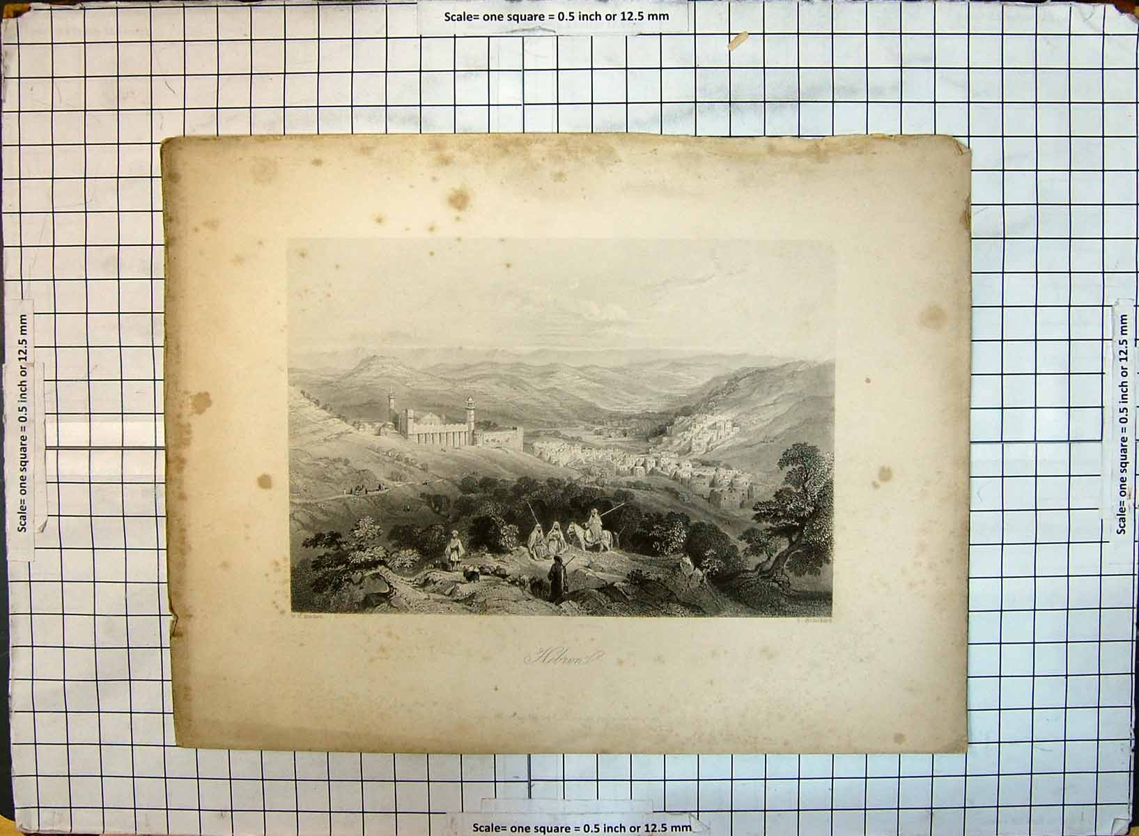 Antique Old Print View Hebron Mountains Houses Brandard Bartlett Engraving