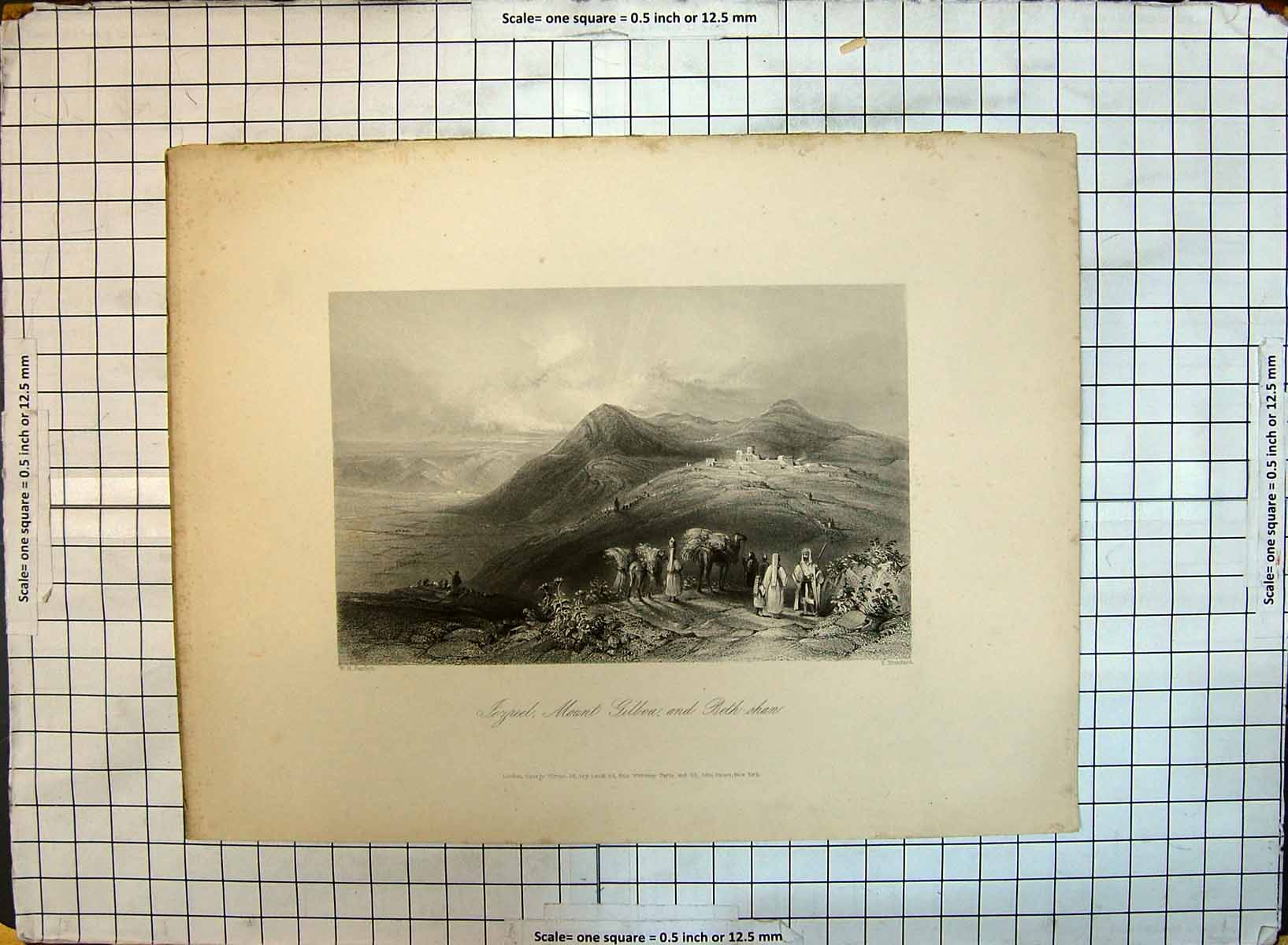 Antique Old Print Jezreel Mount Gilboa Beth-Shan Mountains Brandrad Bartlett